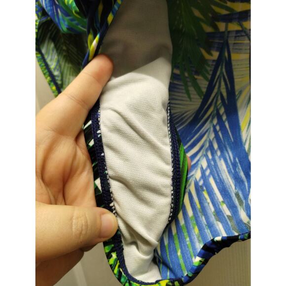 Chaps Women's Size 18 Blue Green Palm Frond Beaded Halter One-Piece Swimsuit - Picture 6 of 9